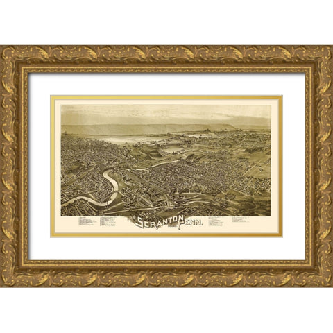 Scranton Pennsylvania - Fowler 1890  Gold Ornate Wood Framed Art Print with Double Matting by Fowler