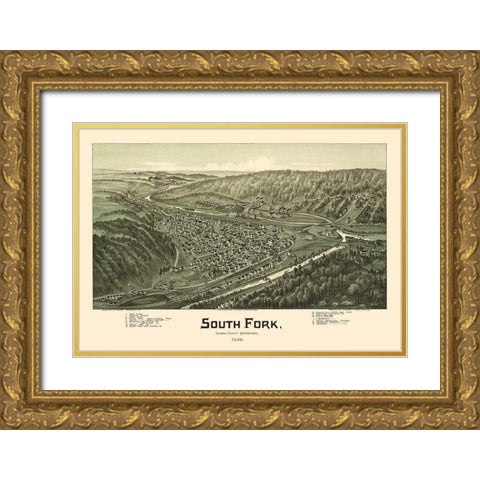 South Fork Pennsylvania - Fowler 1900  Gold Ornate Wood Framed Art Print with Double Matting by Fowler