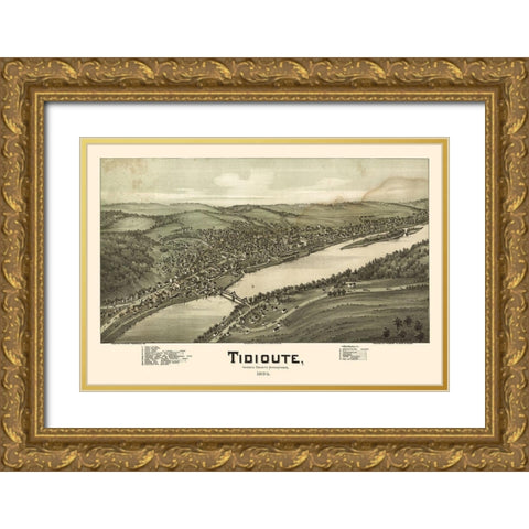 Tidioute Pennsylvania - Fowler 1896  Gold Ornate Wood Framed Art Print with Double Matting by Fowler