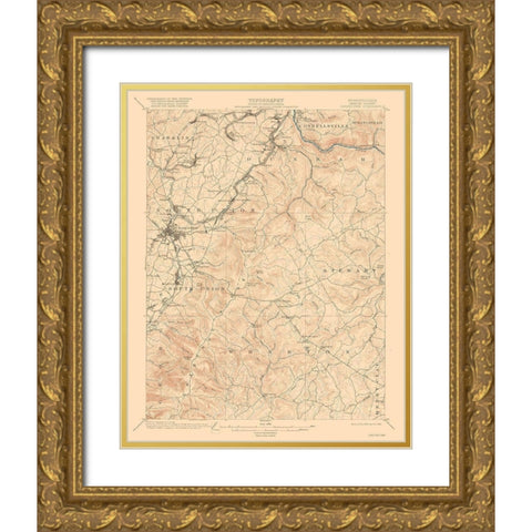 Uniontown Pennsylvania Quad - USGS 1900 Gold Ornate Wood Framed Art Print with Double Matting by USGS