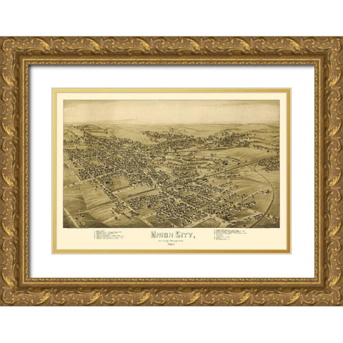 Union City Pennsylvania - Fowler 1895  Gold Ornate Wood Framed Art Print with Double Matting by Fowler