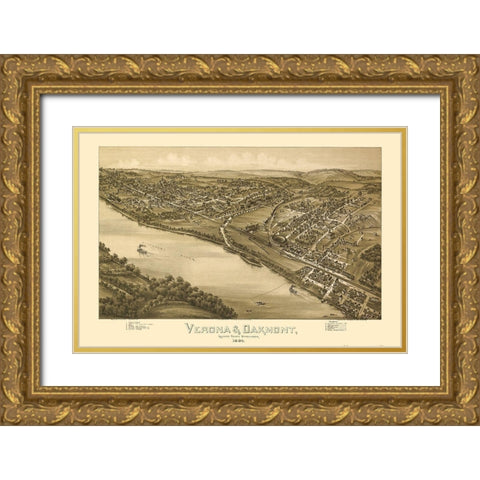 Verona Oakmont Pennsylvania - Fowler 1896  Gold Ornate Wood Framed Art Print with Double Matting by Fowler
