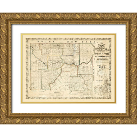 Warren County Pennsylvania - Ludlow 1838 Gold Ornate Wood Framed Art Print with Double Matting by Ludlow
