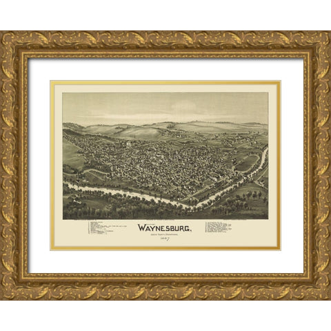 Waynesburg Pennsylvania - Fowler 1897  Gold Ornate Wood Framed Art Print with Double Matting by Fowler