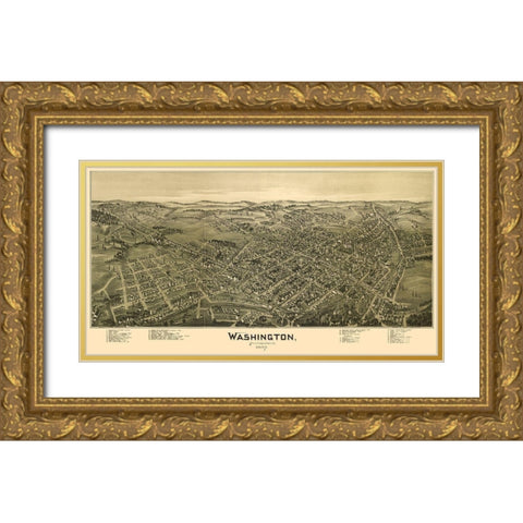 Washington Pennsylvania - Fowler 1897  Gold Ornate Wood Framed Art Print with Double Matting by Fowler