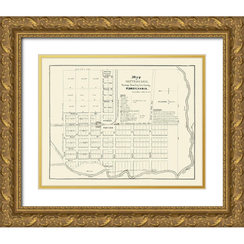 Wattsburg Pennsylvania - Baker 1836  Gold Ornate Wood Framed Art Print with Double Matting by Baker