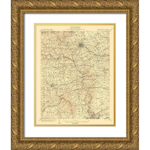 West Chester Pennsylvania Deleware Quad Gold Ornate Wood Framed Art Print with Double Matting by USGS