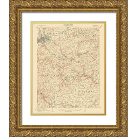 York Pennsylvania Quad - USGS 1910 Gold Ornate Wood Framed Art Print with Double Matting by USGS