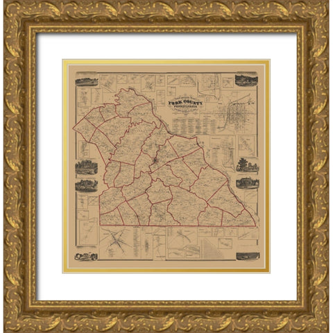 York County Pennsylvania - Shearer 1860 Gold Ornate Wood Framed Art Print with Double Matting by Shearer
