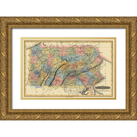 Pennsylvania - 1823 Gold Ornate Wood Framed Art Print with Double Matting by Lucas