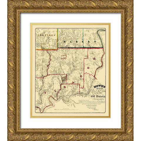 Oil Districts Pennsylvania with Landowners Gold Ornate Wood Framed Art Print with Double Matting by Howe
