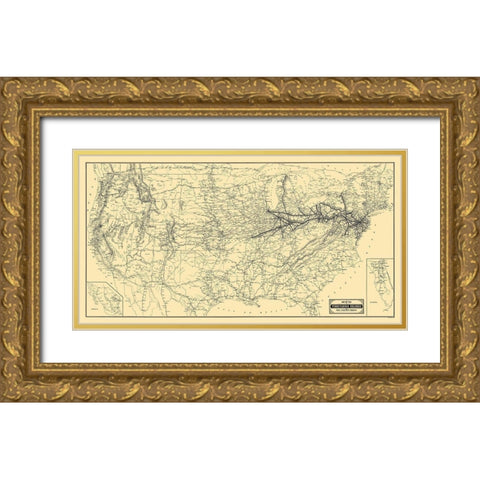 Pennsylvania Railroad and Connections 1889 Gold Ornate Wood Framed Art Print with Double Matting by Patterson