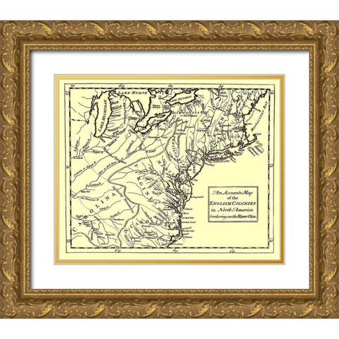 English Colonies Bordering Ohio River - 1750 Gold Ornate Wood Framed Art Print with Double Matting by Unknown