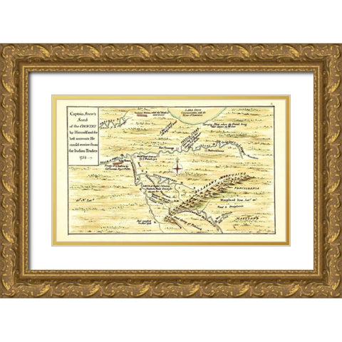 Captain Snows Sketch of Country - Snow 1754 Gold Ornate Wood Framed Art Print with Double Matting by Snow