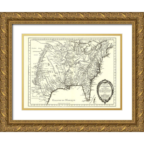 Louisiana with Neighboring Countries - 1750 Gold Ornate Wood Framed Art Print with Double Matting by Unknown