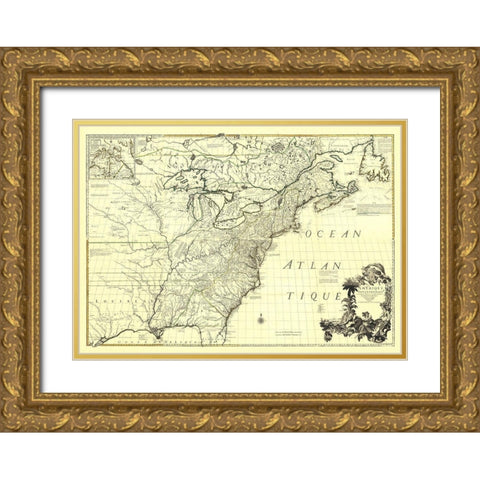 America with French English Establishments - 1756 Gold Ornate Wood Framed Art Print with Double Matting by Unknown