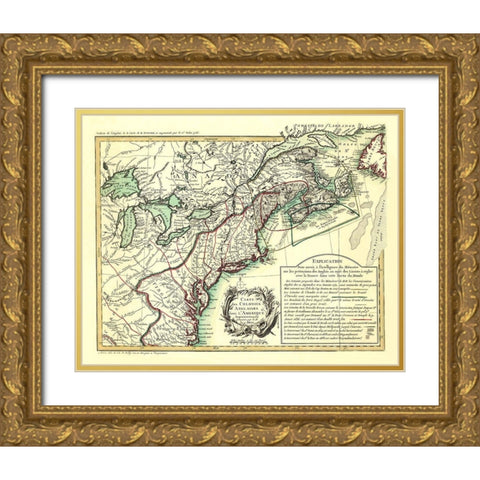 English Colonies in North America - Overton 1756 Gold Ornate Wood Framed Art Print with Double Matting by Overton