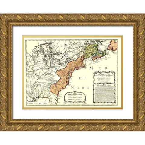 Canada Louisiana New France with English Gold Ornate Wood Framed Art Print with Double Matting by Nolin