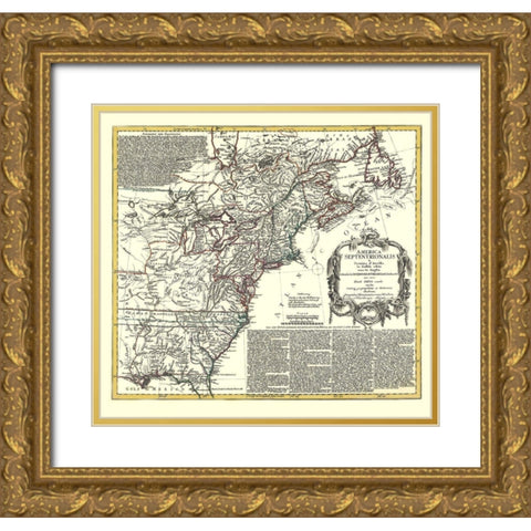 North America with Virginia Colonies Gold Ornate Wood Framed Art Print with Double Matting by D''Anville