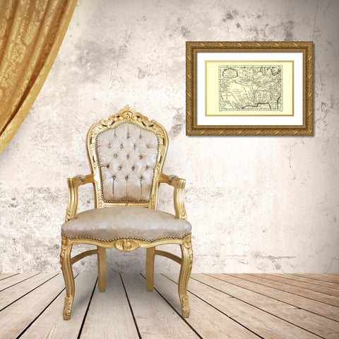 Louisiana with Neighboring Countries - 1757 Gold Ornate Wood Framed Art Print with Double Matting by Unknown