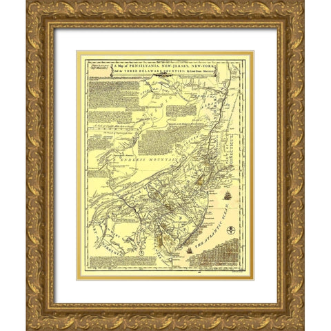 Pennsylvania New York New Jersey Delaware Counties Gold Ornate Wood Framed Art Print with Double Matting by Evans