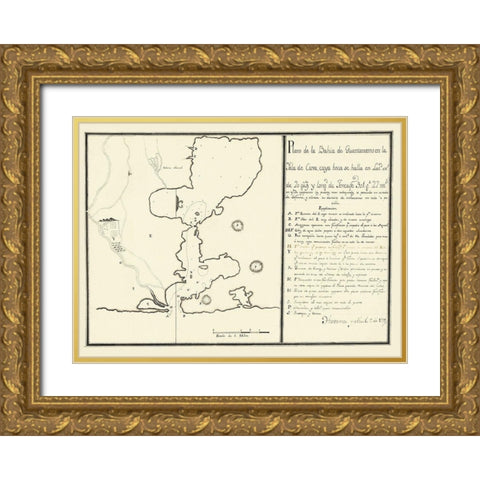 Plan of Guantanamo Bay On the Island of Cuba 1751 Gold Ornate Wood Framed Art Print with Double Matting by Unknown
