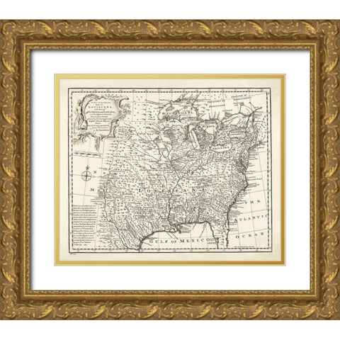 Louisiana with Florida Canada - Bowen 1750 Gold Ornate Wood Framed Art Print with Double Matting by Bowen