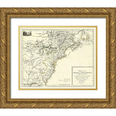 America Septentrional Divided Two Parts - Cruz Gold Ornate Wood Framed Art Print with Double Matting by Cruz