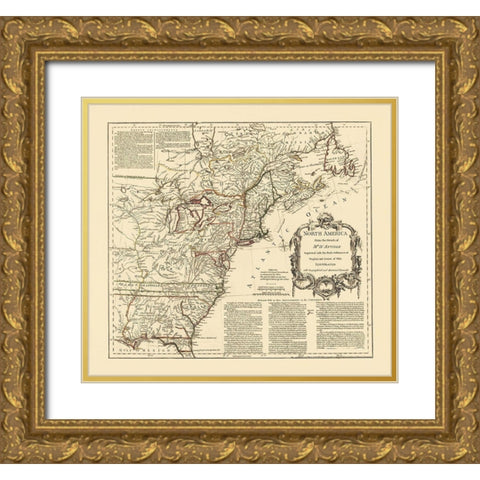 Back Settlements Course of Ohio - DAnville 1755 Gold Ornate Wood Framed Art Print with Double Matting by D''Anville