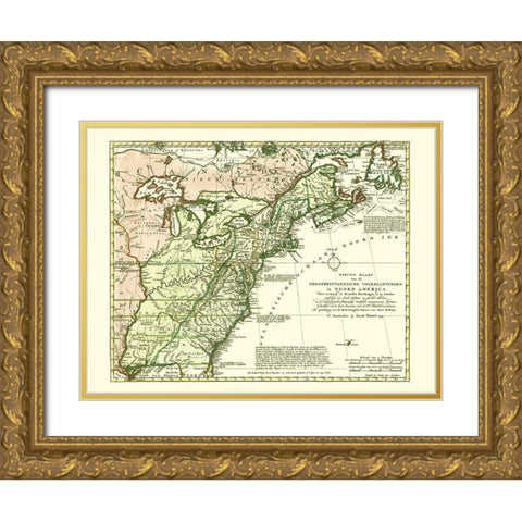 Great Britain Colonies North America - Tirion 1755 Gold Ornate Wood Framed Art Print with Double Matting by Tirion