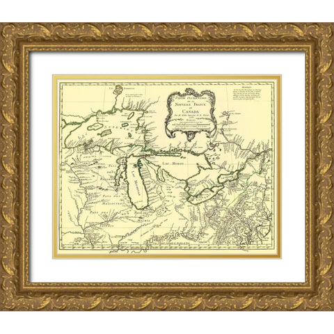 Western Part of New France Or Canada 1755 Gold Ornate Wood Framed Art Print with Double Matting by Unknown