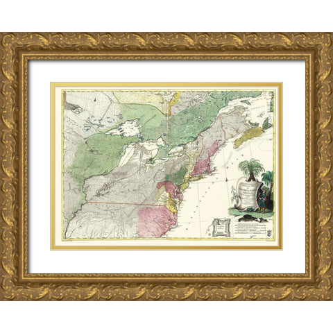 Theatrum Belli in America Septentrionali Gold Ornate Wood Framed Art Print with Double Matting by Rhode