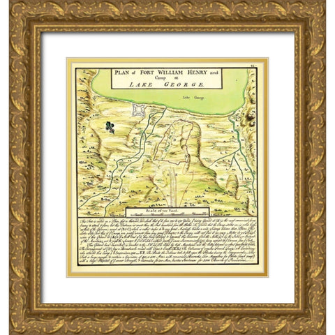 Plan of Fort William Henry at Lake George 1750 Gold Ornate Wood Framed Art Print with Double Matting by Unknown