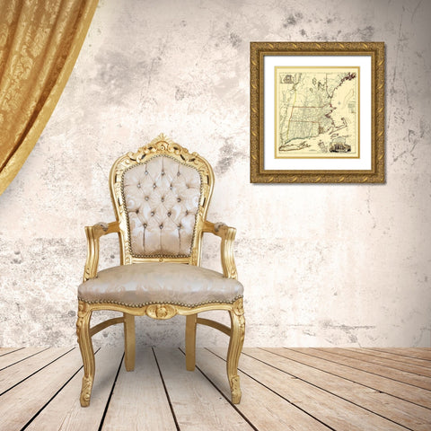 Massachusetts, New Hampshire, Connecticut, RI Gold Ornate Wood Framed Art Print with Double Matting by Unknown
