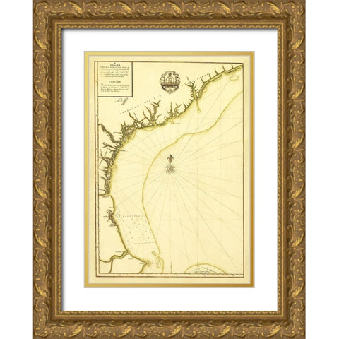 South Carolina Cape Canaveral Coast - Linares 1756 Gold Ornate Wood Framed Art Print with Double Matting by Linares