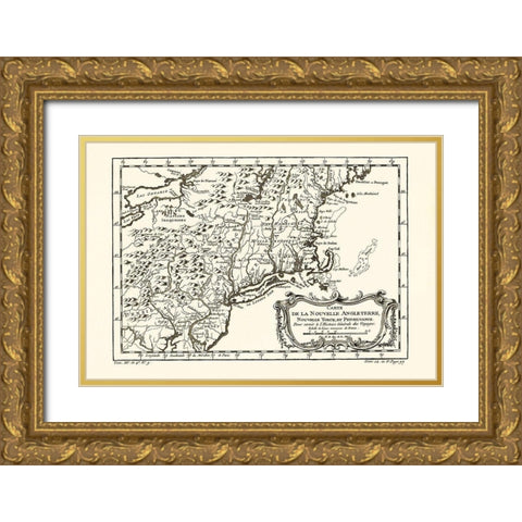 New England New York Pennsylvania - 1757 Gold Ornate Wood Framed Art Print with Double Matting by Unknown
