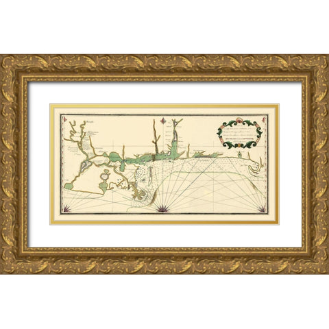 Louisiana Coast Mouth of Mississippi Gold Ornate Wood Framed Art Print with Double Matting by Lefargue