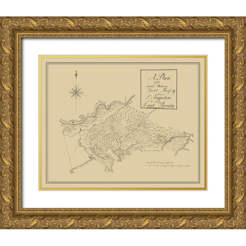 Plan Fort Mossy St Augustine Florida - Roworth Gold Ornate Wood Framed Art Print with Double Matting by Roworth