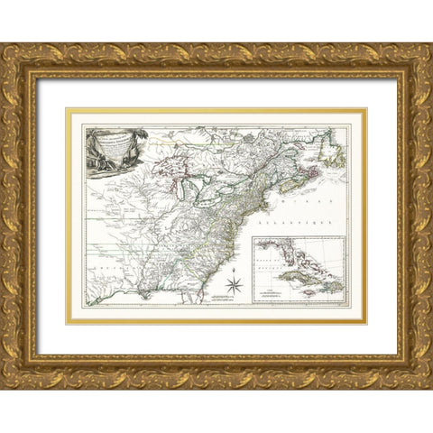 English Possessions in North America - 1763 Gold Ornate Wood Framed Art Print with Double Matting by Unknown