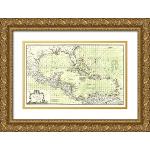 Chart of West Indies - Speer 1774 Gold Ornate Wood Framed Art Print with Double Matting by Speer