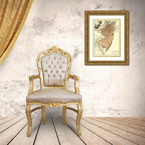 New Jersey Divided East West - Faden 1777 Gold Ornate Wood Framed Art Print with Double Matting by Faden