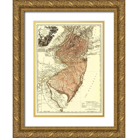New Jersey Divided East West - Faden 1777 Gold Ornate Wood Framed Art Print with Double Matting by Faden
