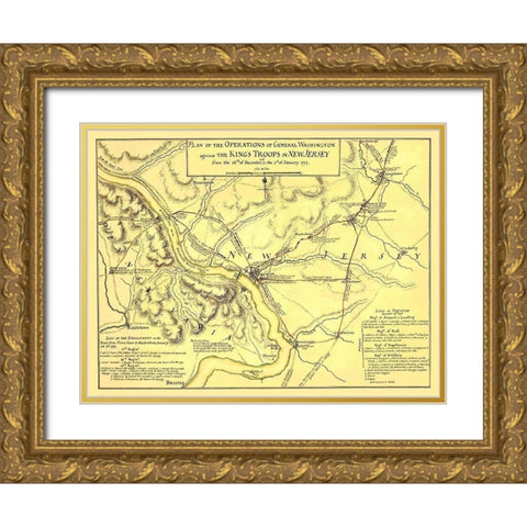 General Washington Operations - Faden 1777 Gold Ornate Wood Framed Art Print with Double Matting by Faden