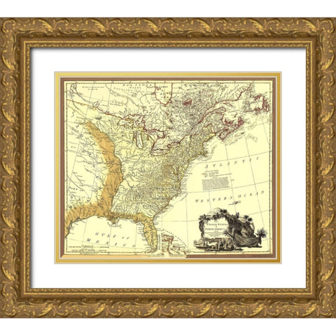 United States British with Spanish Territories Gold Ornate Wood Framed Art Print with Double Matting by Faden