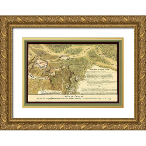 Savannah Georgia Siege - Ozanne 1779 Gold Ornate Wood Framed Art Print with Double Matting by Ozanne