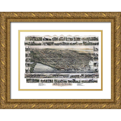 Bristol Rhode Island - Bailey 1891 Gold Ornate Wood Framed Art Print with Double Matting by Bailey