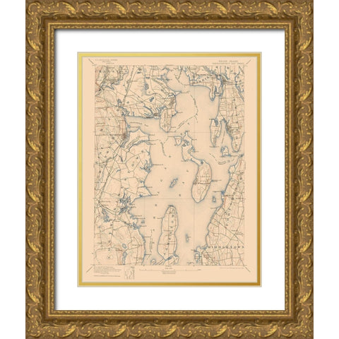 Narragansett Bay Rhode Island Sheet - USGS 1892 Gold Ornate Wood Framed Art Print with Double Matting by USGS