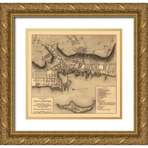 Newport Rhode Island - Blaskowitz 1777  Gold Ornate Wood Framed Art Print with Double Matting by Blaskowitz