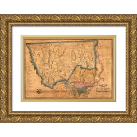 North Providence Rhode Island - Cushing 1835  Gold Ornate Wood Framed Art Print with Double Matting by Cushing