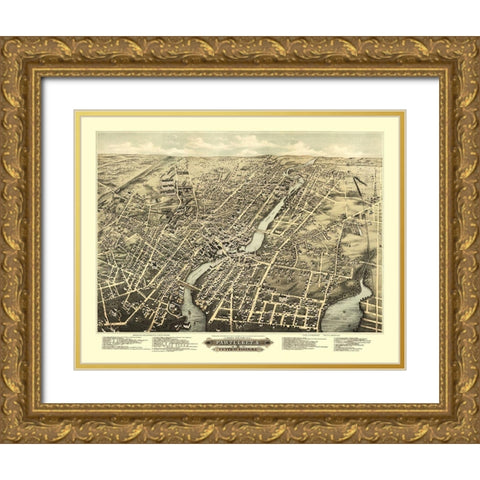 Pawtucket Central Falls Rhode Island - Vogt 1877 Gold Ornate Wood Framed Art Print with Double Matting by Vogt
